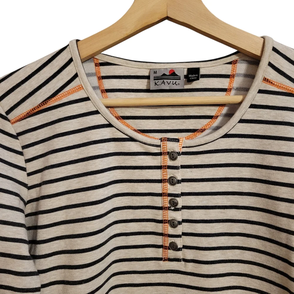 Kavu Striped Long Sleeve Henley Top